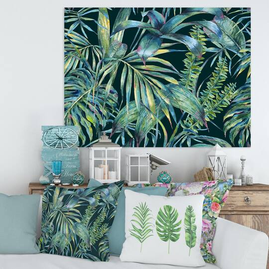 Designart - Natural Leaves Exotic On Dark I
